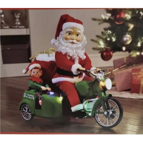 Mr. Christmas Animated Motorcycle with Sidecar Santa Music Motion Lights 15" - Picture 1 of 10
